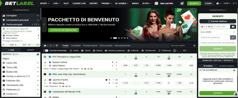 Screenshot della pagina principale di Betlabel Casino