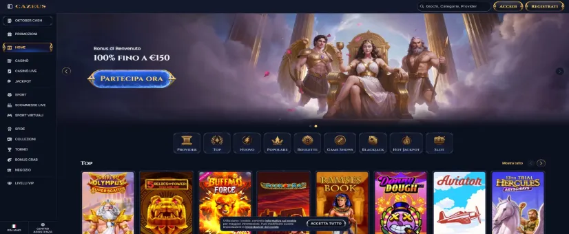 Screenshot della pagina principale di Caseus Casino