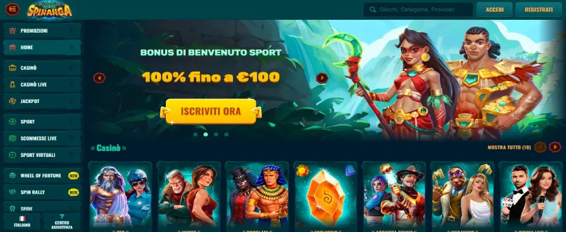 Screenshot della pagina principale di Spinanga Casino